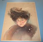 Old Vintage 1910 - Antique VICTORIAN PRINT - Fancy Lady w/ Veil - Snow Flakes 