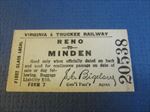 Old VIRGINIA & TRUCKEE Railway Co. Cardboard Train TICKET - Reno to Minden