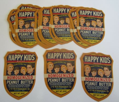  Lot of 25 Old 1935 HAPPY KIDS Peanut Butter JAR LABELS Georgia - 8 Oz.