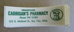  Lot of 100 Old Vintage - Carrigan's PHARMACY - LABELS - Bay City MICH.