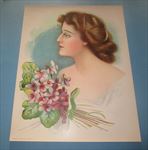 Old Vintage 1906 - Antique VICTORIAN PRINT - Lady - VIOLET FLOWERS