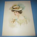 Old Vintage 1908 - Antique VICTORIAN PRINT - Lady - DAISIES - Flower HAT 
