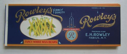  Lot of 100 Old Vintage - Rowley's Wax Beans - CAN LABELS - Fabius N.Y.