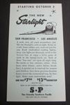 Old Vintage 1949 - S.P. Railroad - The New STARLIGHT - Train CARD / Schedule 