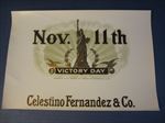  Old Antique NOV. 11th Inner CIGAR LABEL - Victory Day STATUE of LIBERTY