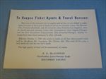 Old 1941 S.P. Railroad - TRAIN MEAL PRICE CHANGES - Announcement CARD