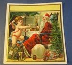  Old Antique SANTA CLAUS & BABY NEW YEAR - Outer CIGAR LABEL - Champagne