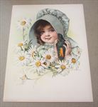 Old Vintage 1907 - Antique VICTORIAN PRINT Girl - Daisy Flowers - MAUD HUMPHREY