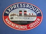 Old Vintage 1930's EXPRESS ROUTE Denmark STEAMSHIP - Luggage LABEL - Warnemunde 