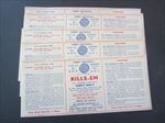 Lot of 5 Old Vintage - KILLS-EM Insect Spray LABELS - Lehighton PA.