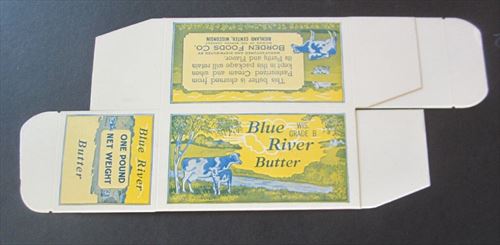 Old Vintage 1950's Blue River  BUTTER BOX - Richland Center WISC. - BORDEN FOODS