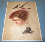 Old Vintage 1910 - Antique VICTORIAN PRINT - Fancy Lady - Veil & Feather Hat