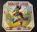  Old Antique - MAJOR LARK - Outer CIGAR BOX LABEL - Drum Major Bird