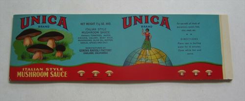 Lot of 25 Old Vintage UNICA Italian MUSHROOM SAUCE LABELS - Oakland CA