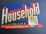 Original Old Vintage 1940's - HOUSEHOLD - Lemon LABEL - Porterville CA.