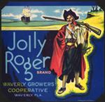 #ZLC260 - Jolly Roger Orange Crate Label Picturing a Pirate and Pirate Ship