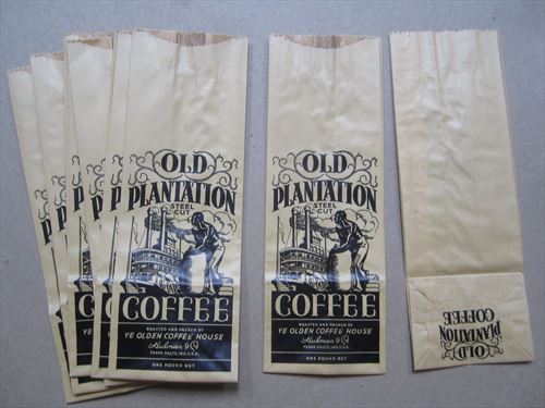  Lot of 10 Old Vintage - OLD PLANTATION - COFFEE BAGS - Steamboat - IND