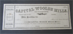 Old 1860's - CAPITAL WOOLEN MILLS - Stock Certificate - Sacramento CA. 